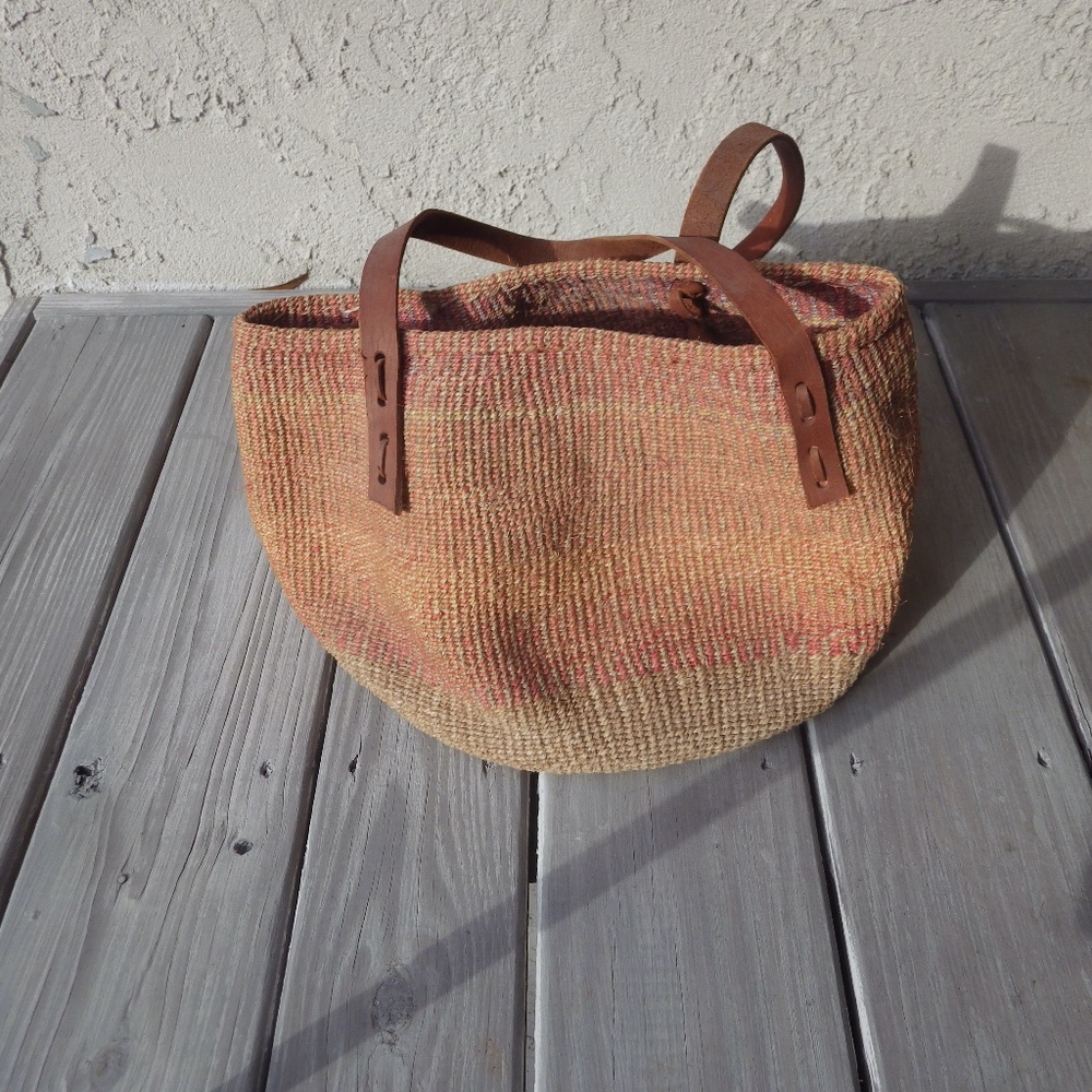 woven straw  and leather